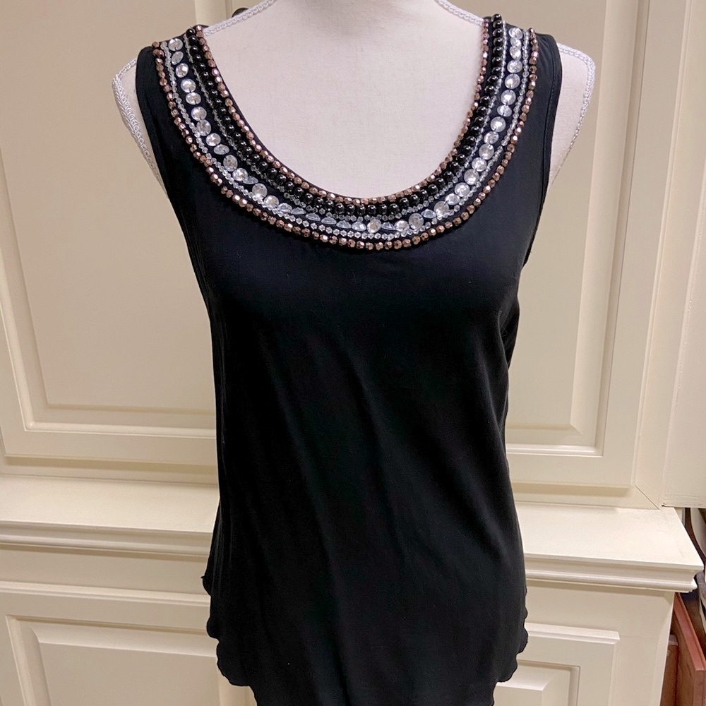 3/$20 Karlie Embellished Beaded Tank Top Scoop Neck Racerback